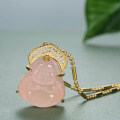 S925 Silver Pink Buddha Necklace, Diamond Crystal Pendant-0-0