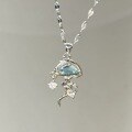 wholesale S925 Sterling Silver Blue Jellyfish Necklace, Minimalist Design, Premium Oceanic Style Pendant, Versatile Women's Collarbone Chain-0-4