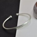wholesale 999 Silver Retro Palace Style Chiseled Peony Flower Adjustable Bangle for Women, Pure Silver Artistic Youthful Student Bracelet-0-2
