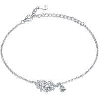 wholesale S925 Sterling Silver Leaf Drop Bracelet, High-End Fashion, Luxury Brand-Inspired Silver Jewelry-Platinum>925 silver