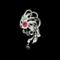 wholesale 925 Silver Gold-Plated Brooch with High-Carbon Diamond Pigeon Blood Red Flower Chrysanthemum for Banquet Party Jewelry Women's Pin-0-3