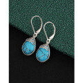 wholesale 925 Sterling Silver Teardrop Turquoise Earrings for Women, European and American Autumn Winter Luxury High-End French Retro Ear Clips Earrings-0-3