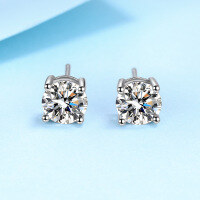 wholesale PT950 Plated S925 Pure Silver Four-Prong Moissanite Earrings for Women, Simulated Diamond Ear Jewelry-3.5mm zircon 925 silver