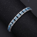 wholesale S925 Silver High-End Natural Swiss Blue Topaz Bracelet for Women, Fashionable and Luxurious Natural Gemstone Bracelet-0-0