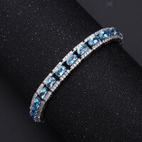 wholesale S925 Silver High-End Natural Swiss Blue Topaz Bracelet for Women, Fashionable and Luxurious Natural Gemstone Bracelet-Natural garnet &gt;925 silver