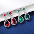 wholesale S925 Sterling Silver Cross-Border Live Factory Wholesale Elegant Earrings Inlaid with 5A High Carbon Diamonds Emerald Ruby Stud Earrings-0-1