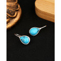 wholesale 925 Sterling Silver Teardrop Turquoise Earrings Ear Hooks European and American Retro Luxury High-End Sense Autumn and Winter TEMU Cross-Border Ear Accessories-0-2
