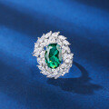 wholesale S925 Sterling Silver Heavy Wheat Curve Surrounding Diamond Design Emerald Gemstone Ring with Zirconia-0-2