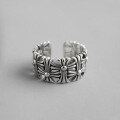 wholesale S925 Sterling Silver AR1661 Korean Style Silver Ring, Vintage Retro Distressed Cross Heavy Duty Open Adjustable Ring for Women-0-1