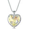 wholesale S925 Sterling Silver Swarovski Crystal Necklace with Simulated Emerald Gemstone Pendant in an Elegant Heart Design-0-8