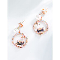 wholesale 925 Sterling Silver Cute Panda Bamboo Earrings for Women, Versatile Student Internet-Famous Exquisite Small Earrings-CT-003 Sterling Silver Earrings 925 Silver