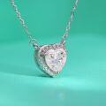 wholesale S925 Sterling Silver Moissanite Diamond Heart Necklace for Women, Light Luxury Hollow Heart Pendant with Micro-Pave Setting, Small Design Collarbone Chain-0-1