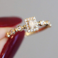 wholesale S925 Sterling Silver Red Elk All-Over Body Fashion Commuting Light Luxury Ring Square Band Ring Versatile Pinky Ring Large Size Women's-BZ0523-Gold US size 10