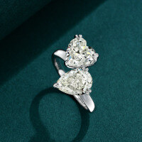 wholesale Heart-shaped 8*8 ice-cut white G-color 2-carat twin-stone couple's open ring, adjustable 6/8/1-White G color [R-2809] &gt; Opening adjustable 10# [suitable for hand size 10-12#]