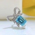 wholesale S925 Silver with Premium Inlaid 9*12 Aquamarine and High-Carbon Diamond Butterfly Ring, New Collection by Zhuozhifan Jewelry for Cross-Border Market-0-5