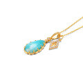 wholesale S925 Sterling Silver Waterdrop Amazonite Vintage Style Pendant, Rhombus Combination Necklace for Layering-0-4