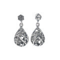 wholesale S925 sterling silver vintage ethnic-style distressed craft lotus seed pod hollow-out design earrings-0-5