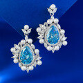 wholesale S925 silver imported ice-cut 8*12 teardrop aquamarine earrings for women, fashionable colored gemstone ear jewelry wholesale-0-0
