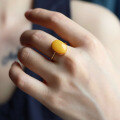 wholesale S925 silver inlaid natural antique wax cabochon ring, honey mustard yellow pigeon egg ring-0-3