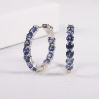 wholesale 925 Silver European-style Zircon Cultured Ruby Synthetic Turquoise Hoop Earrings Fashionable and Unique Gemstone Earrings-Lab Sapphire Earrings  925 Silver