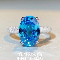 wholesale S925 Sterling Silver New Light Luxury Micro-Inlaid Aquamarine Diamond Ring Simple And High-End Sense Banquet Style Ring For Women Wholesale-Deep Blue Diamond-CBJZ217 7
