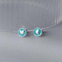 wholesale S925 Sterling Silver Dripping Glue Heart Thread Earrings, Ins-style Design Heart-shaped Ear Accessories for Women M03749-S925 silver pair black 925 silver