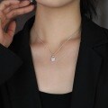 Sterling Silver 1-Carat Moissanite Women's Necklace, Small Lock Pendant Collarbone Chain-0-2