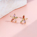 wholesale Metal material fashion zircon bracelet, butterfly flower necklace, colored stone ring and earrings in Korean style as blooming as summer flowers-0-6