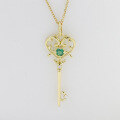 wholesale 18k Gold Art Li Jewelry Manufacturer Wholesale Small Minimalist Luxury Style Heart Key Emerald Full-Cut Diamond Necklace-0-1