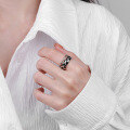wholesale S925 Sterling Silver Black and White Checkerboard Open Ring Hip-Hop Trendy Stylish Ins Niche Luxury Style-0-2