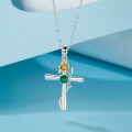 S925 Silver Cross Pendant with Pink Diamond and Sapphire Wholesale-0-2