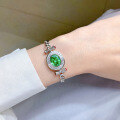 wholesale S925 Silver New Style 10*12 Paraiba Green Cuban Chain Bracelet for Men and Women-0-3