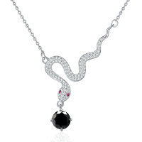 925 Sterling Silver 1ct Moissanite Snake Pendant Necklace, Cross-border New-1-carat black moissanite