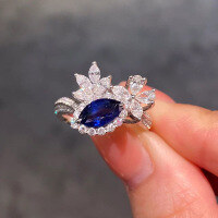 wholesale 925 Silver with Blue Sapphire 4*8mm Marquise Ring for Women,Ins Style with Diamond Accents, New Collection by Zhuozhifan Jewelry-R452 Blue Diamond No. 5