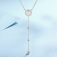 wholesale S925 Sterling Silver Women's Freshwater Pearl Pendant Moissanite Collarbone Chain Korean Style Luxury Line Tassel Necklace-8mm bread beads 67 points 925 silver