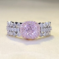 wholesale S925 silver new 6*6mm imported high-carbon diamond radiant pink diamond ring for women, fashionable and versatile-R798 Pink Diamond>No. 6