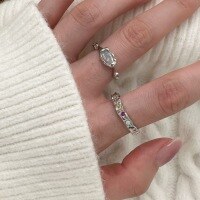 wholesale 925 Sterling Silver Opal Ring with Small Colorful Diamonds, Ins Style Stackable Ring for Women, Sweet and Edgy Fashion-Oval Opal Ring - White Gold &gt; Adjustable Opening