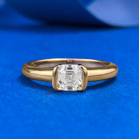 wholesale S925 silver jewelry 5*5mm Asscher cut white diamond sugar cube ring for women, everyday commute style, ins-R1271 Champagne Gold Pagoda Ring  Size 6