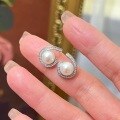 wholesale S925 Sterling Silver Minimalist Moon Embracing Pearl Earrings, Elegant and Versatile Classic Birthday Gift-0-1