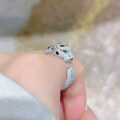 wholesale Silver-gold plated ZHUO ZHI FAN Jewelry high-carbon diamond Muzo green panther series emerald-inspired panther ring for women-0-3