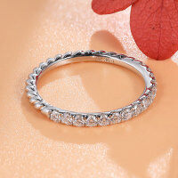wholesale S925 sterling silver plated with 18K gold cross-border new D-color moissanite ring for women, minimalist twisted rope texture diamond-studded pinky ring-K White>US size 7