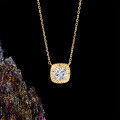 S925 Silver Plated 1-Carat Round Moissanite Pendant Necklace, Vintage Style-0-1