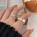 wholesale S925 Sterling Silver Women's Fashion Minimalist Interwoven Ring with Natural Pearl,2024-0-0