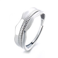 wholesale S925 Sterling Silver Retro Irregular Wave Edge Geometric Ring Trendy Fashion Punk Style Niche Index Finger Ring-490FJ/approx. 2.9g Adjustable opening