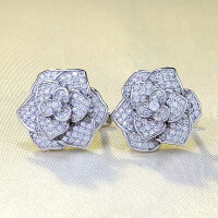 wholesale S925 Silver All-Over Diamond-Encrusted Camellia Earrings for Women, Exquisite and Versatile New Design by Zhuozhifan-E447 Camellia 925 Silver