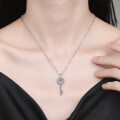 S925 Sterling Silver 50-Point Moissanite Lock and Key Necklace-0-2