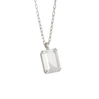 wholesale S925 sterling silver 500 Korean version ins niche retro light luxury textured geometric square goldstone white crystal necklace for women-White Crystal White Gold