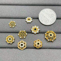 wholesale S925 silver gold-plated zirconia-inlaid hollow flower holder DIY crystal bead bracelet necklace floral cap spacer beads accessories-0-1