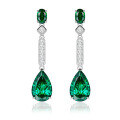 wholesale 925 Sterling Silver with 5-Carat High Carbon Diamond, Zhuozhifan Jewelry New Drop 8*12 Emerald Green Ear Studs for Women-0-4
