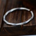 wholesale 999 Silver Ethnic Handmade Exotic Vintage Matte Bracelet for Men, Twisted Wave Prajna Heart Sutra Bangle for Women, Open-Ended Solid-0-2